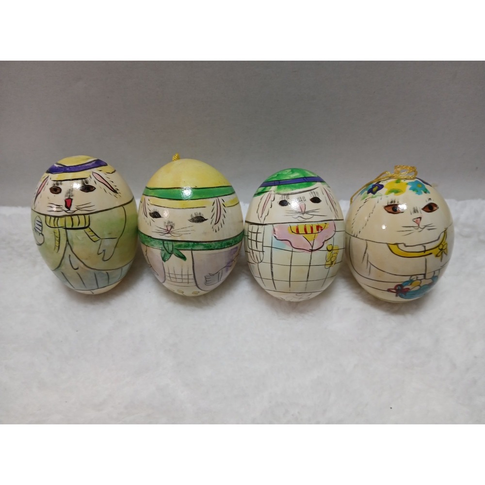 4 Delicate Real Blown Out Hand Painted Eggs (Real Egg Shell) Ornaments 2" Rabbit